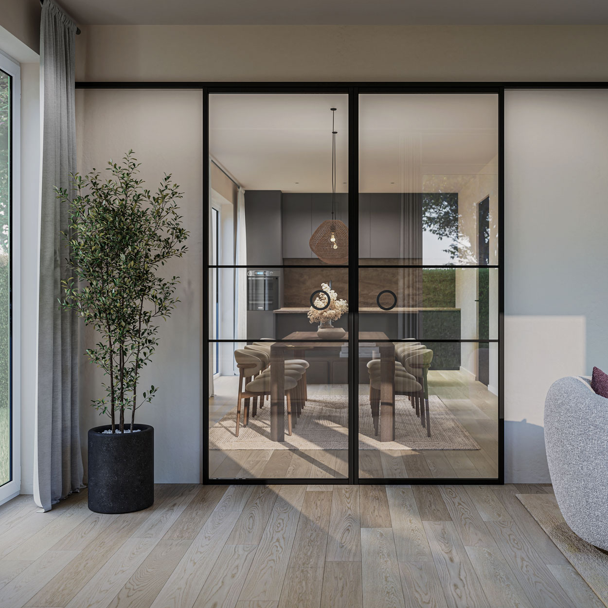 Binnendeur Skantrae SSL XS 14905 Blank Glas Zwart Gelakt
